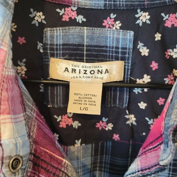 Arizona Shirt Pink and Blue Button Down with Mother of Pearl Snaps Junior Sz Lg - Picture 4 of 6